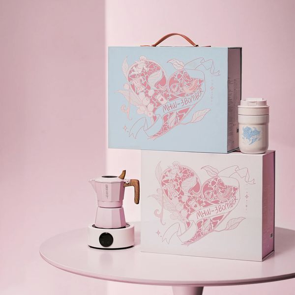 Подарунковий набір для приготування гейзерної кави 5 в 1 MHW-3BOMBER Flipped Mokka Pot Gift Box Блакитний (CS7076BL-OS) CS7076BL-OS фото