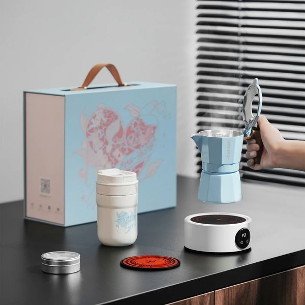 Подарунковий набір для приготування гейзерної кави 5 в 1 MHW-3BOMBER Flipped Mokka Pot Gift Box Блакитний (CS7076BL-OS) CS7076BL-OS фото